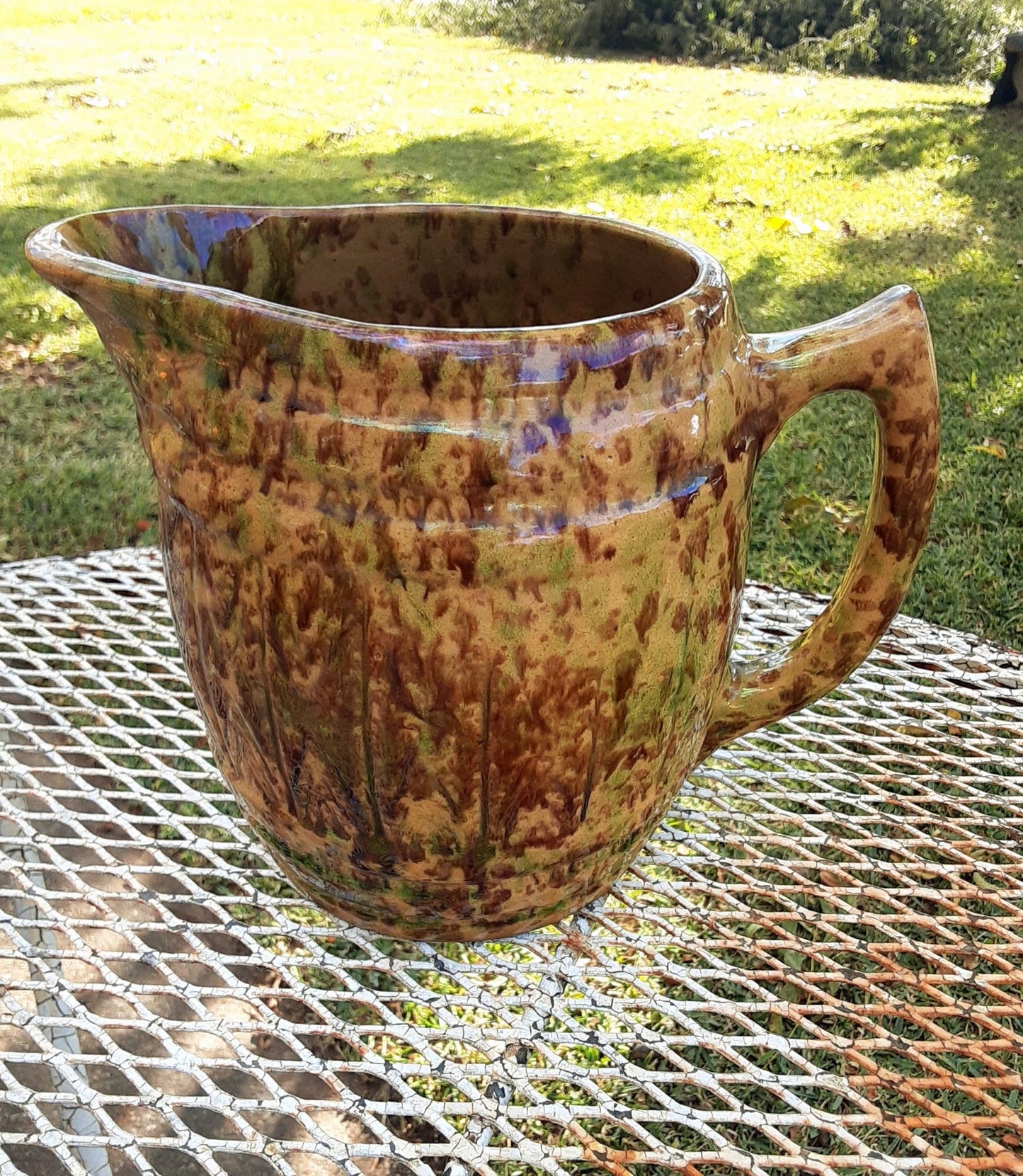 Antique Spongeware Barrel Jug - Yellow Stoneware Water Pitcher - Morton Pottery - Bazzy's