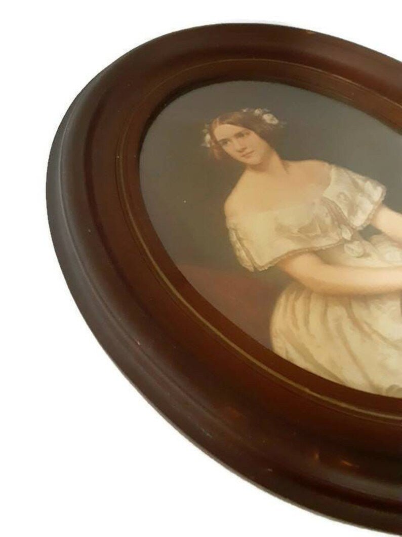 Antique Walnut Framed Portrait of " Jenny Lind" Opera Singer - Oval Glass Front Walnut Frame - Bazzy's