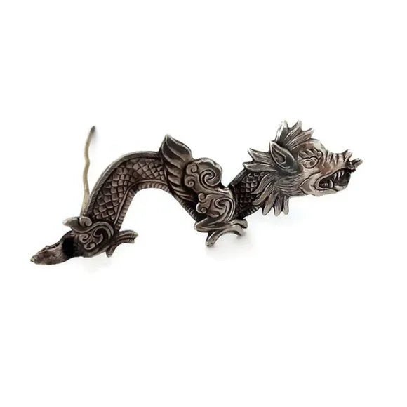 Art Deco Era Sterling Silver Chinese Dragon Brooch - Bazzy's