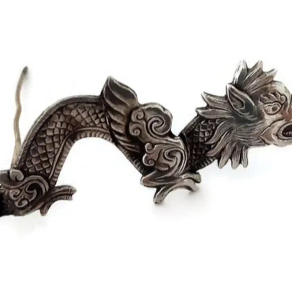 Art Deco Era Sterling Silver Chinese Dragon Brooch - Bazzy's