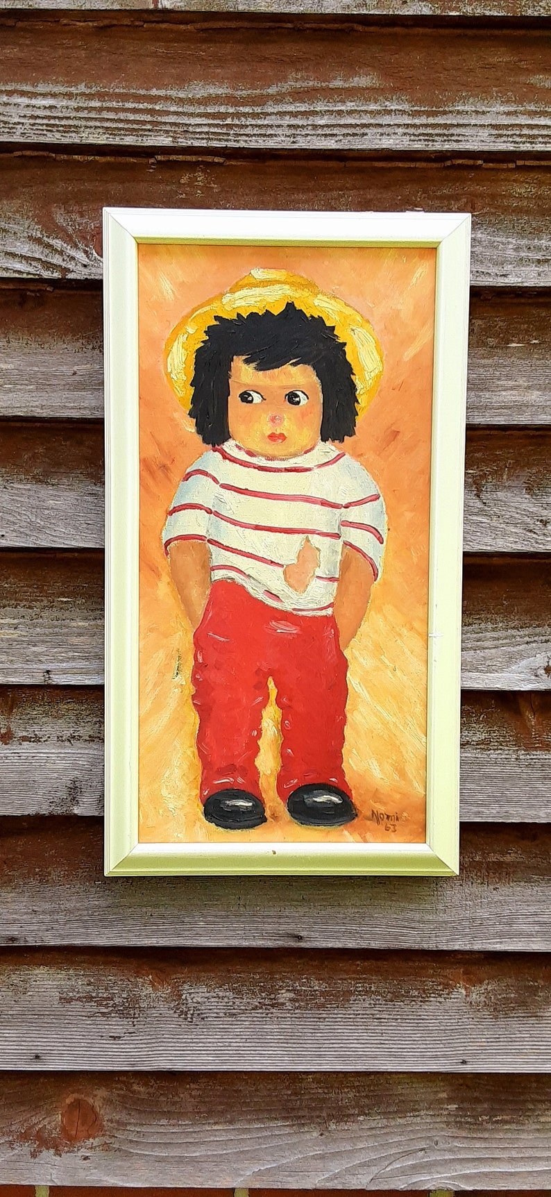 Big Eye Children Folk Art Painting - Mid Century - Bazzy's