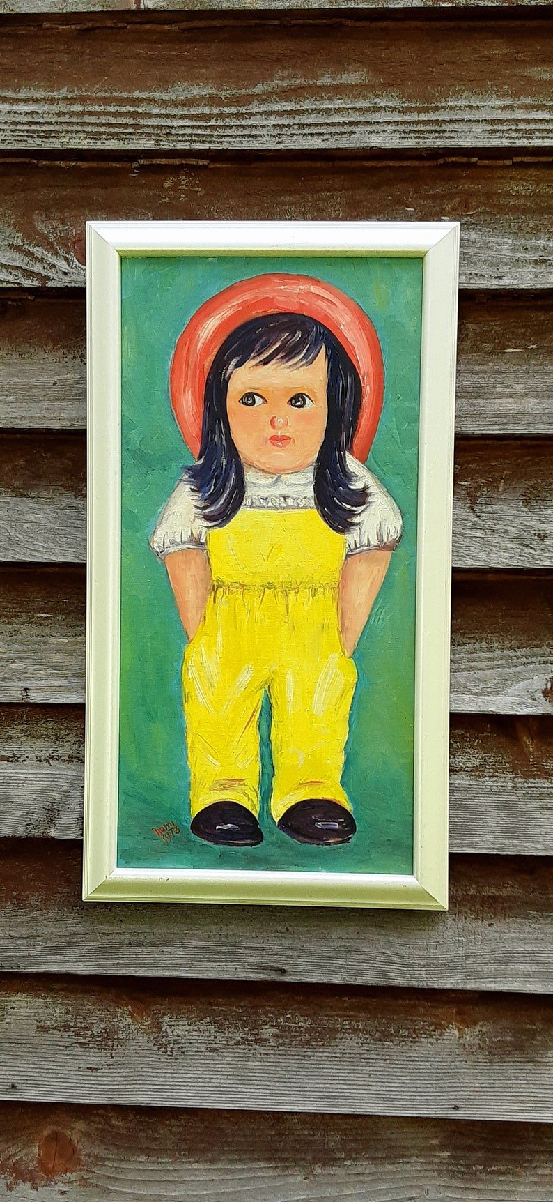 Big Eye Children Folk Art Painting - Mid Century - Bazzy's