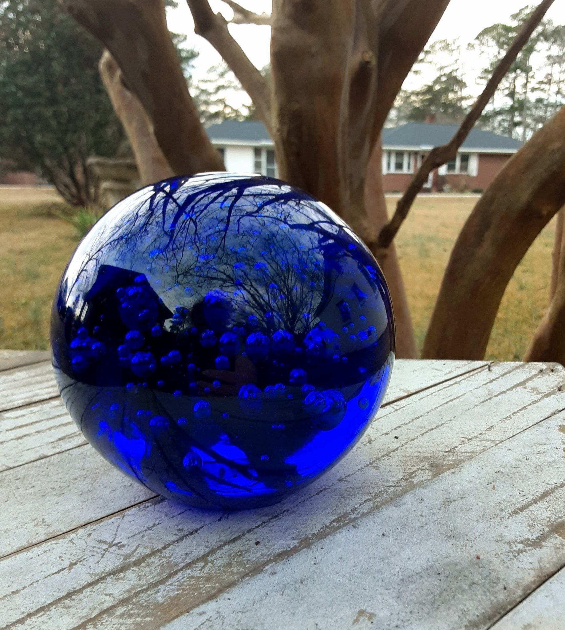 Cobalt Celestial Glass Sphere Paperweight Art Glass - Vintage Murano Art Glass - Bazzy's