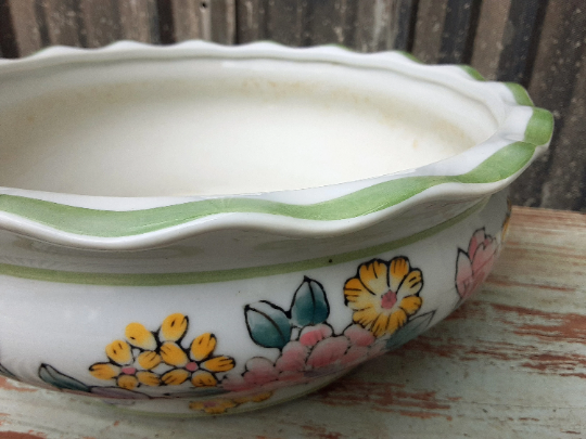 Scalloped Edge Hand Painted Porcelain Planter