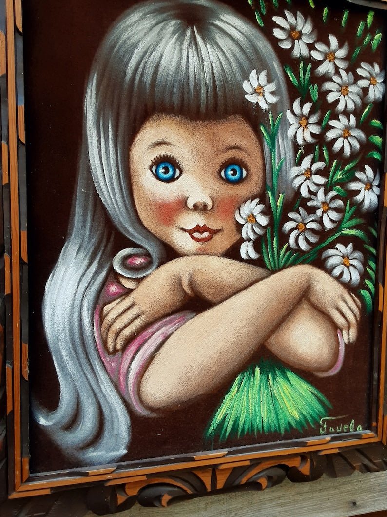 Girl With Wildflowers Velvet Painting By Favel - Bazzy's