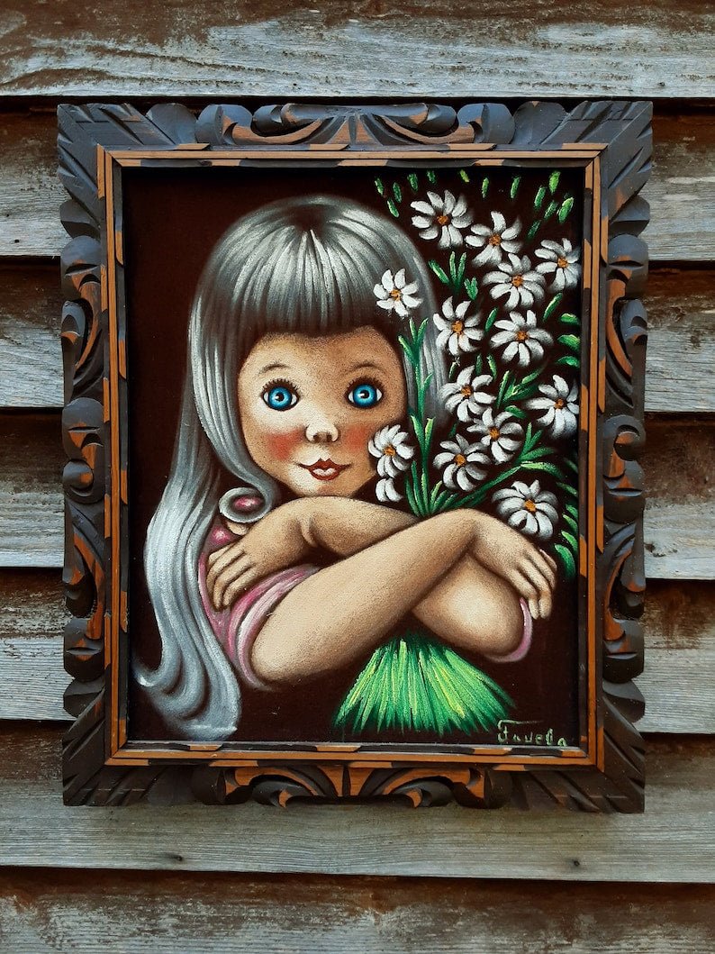 Girl With Wildflowers Velvet Painting By Favel - Bazzy's