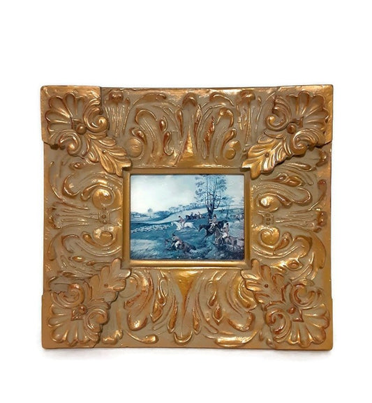 Gold Acanthus Design Frame - Hunting Scene With Foxhounds - Bazzy's