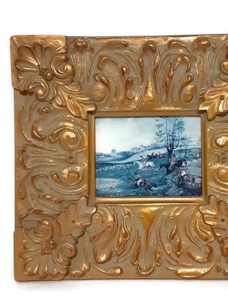 Gold Acanthus Design Frame - Hunting Scene With Foxhounds - Bazzy's