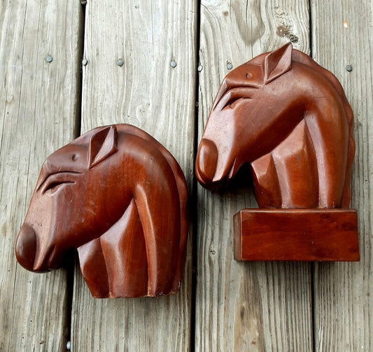 Vintage Mahogany Horse Head Bookends