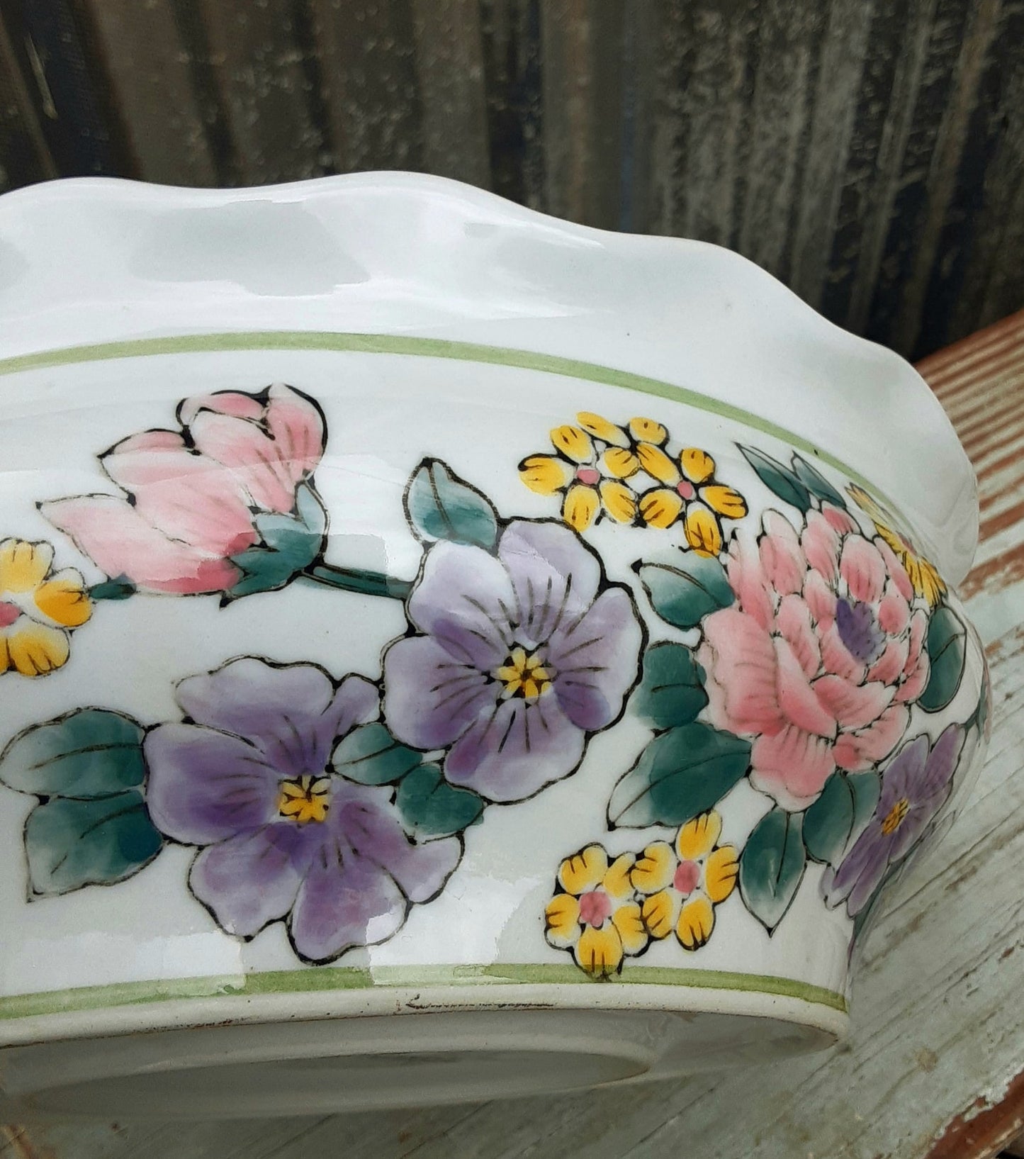 Scalloped Edge Hand Painted Porcelain Planter