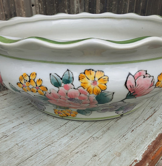 Scalloped Edge Hand Painted Porcelain Planter