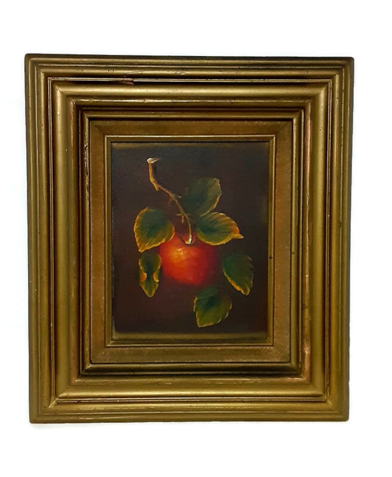 Still Life Oil On Canvas Apple Painting In Deep Well Frame