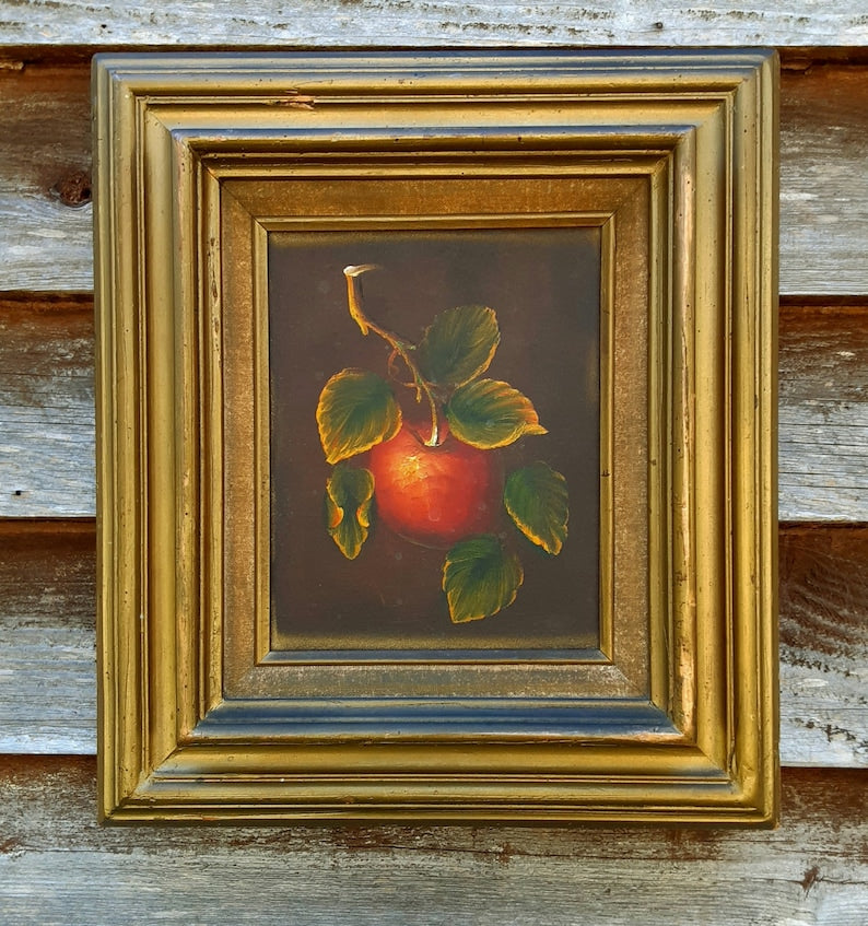 Still Life Oil On Canvas Apple Painting In Deep Well Frame