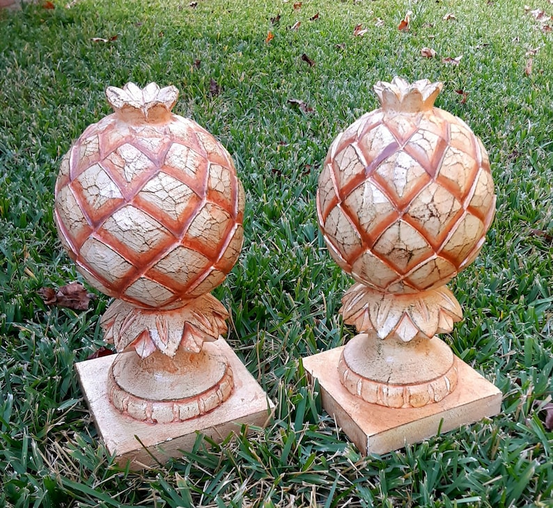 Pair Of Wooden Carved Pineapple Pedestals