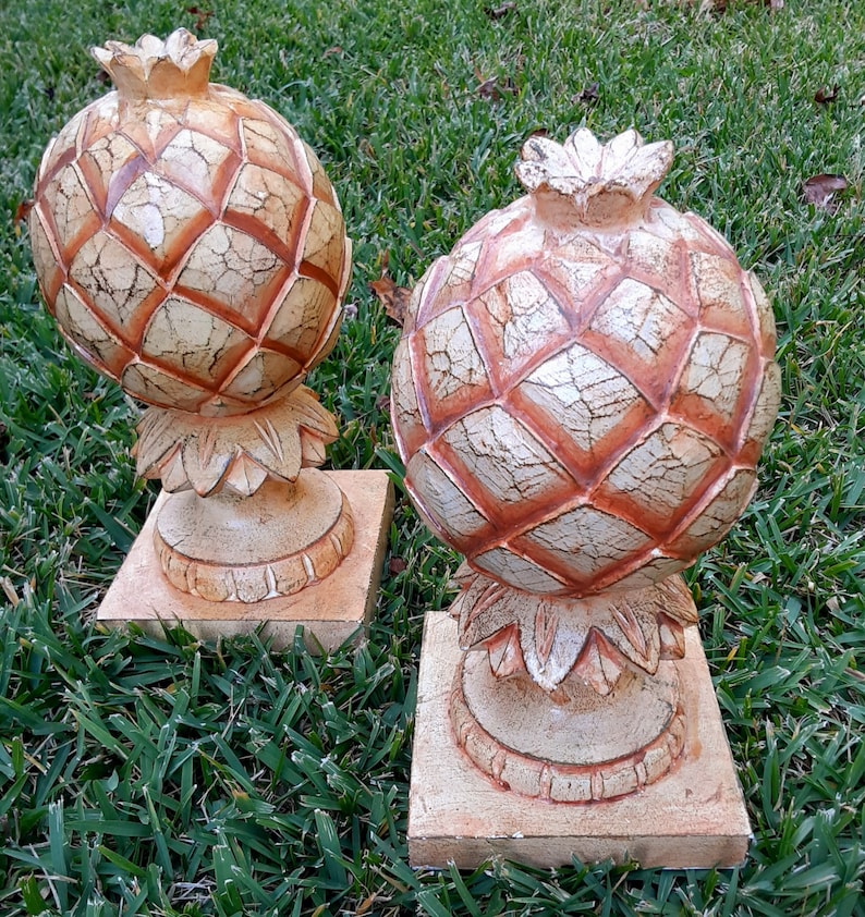 Pair Of Wooden Carved Pineapple Pedestals