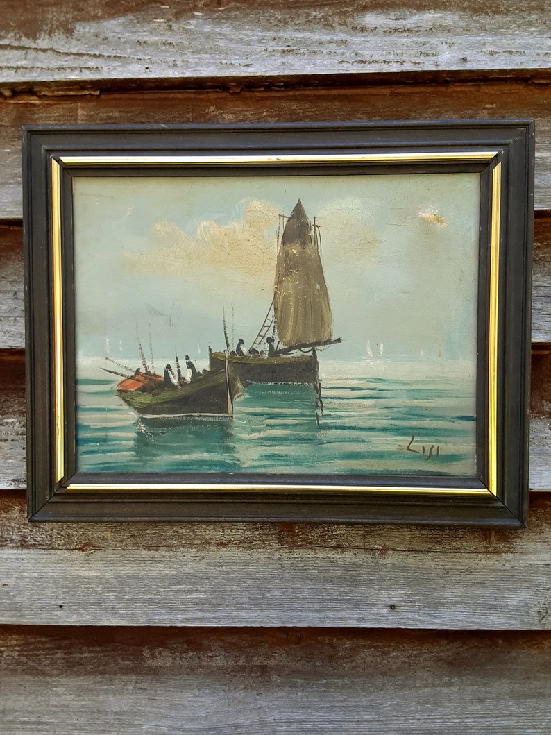 Vintage Dutch Seascape Oil Painting - Ships In Harbor On Canvas