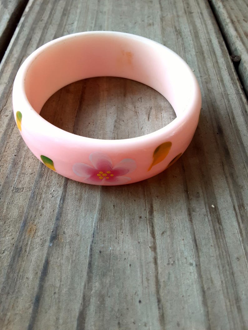 Vintage Pastel Pink Cuff Bracelet - Painted Dainty Flowers