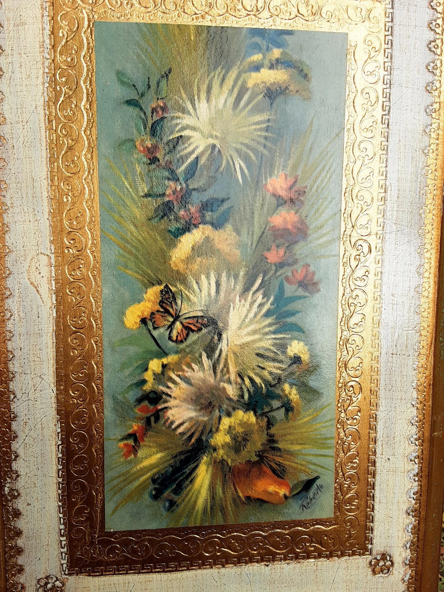 Vintage Pair Florentine Wall Panels - Italian Still Life By Roberto