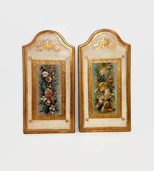 Vintage Pair Florentine Wall Panels - Italian Still Life By Roberto